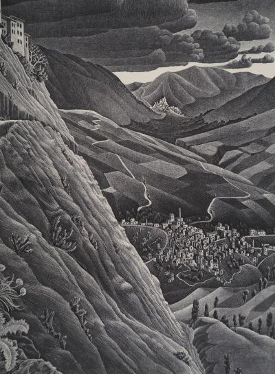 Maurits Cornelis Escher : Paysage italien Castrovalva, Fac-similé du bois gravé original, 450ex 2