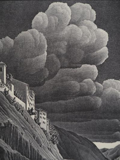 Maurits Cornelis Escher : Paysage italien Castrovalva, Fac-similé du bois gravé original, 450ex 2