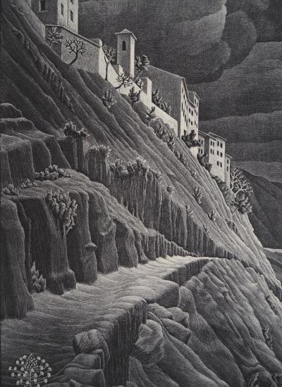 Maurits Cornelis Escher : Paysage italien Castrovalva, Fac-similé du bois gravé original, 450ex 2