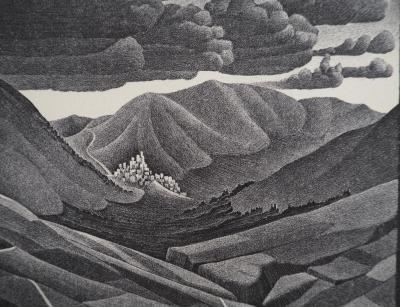 Maurits Cornelis Escher : Paysage italien Castrovalva, Fac-similé du bois gravé original, 450ex 2