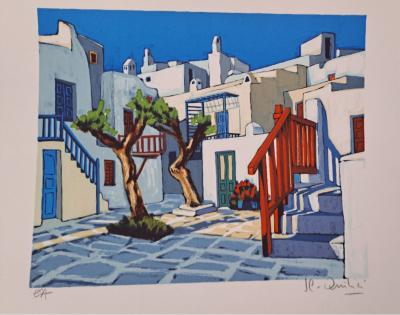 Jean-Claude Quilici - Place aux oliviers - Lithographie originale signée 2