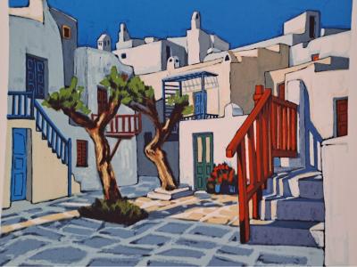 Jean-Claude Quilici - Place aux oliviers - Lithographie originale signée 2