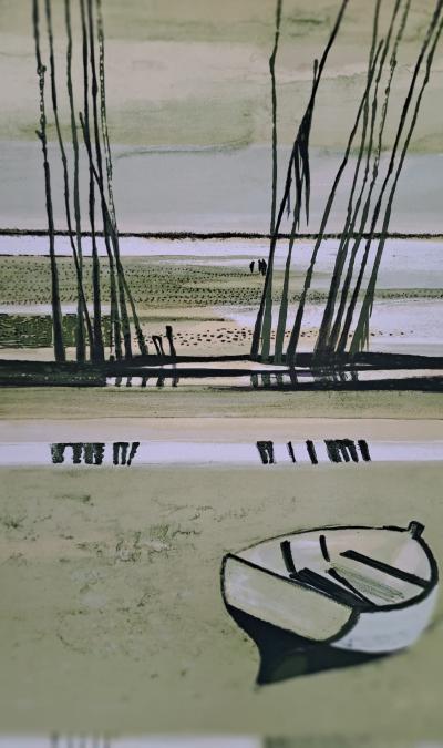 René Genis -  Barque sur la grève - Lithographie originale signée 2