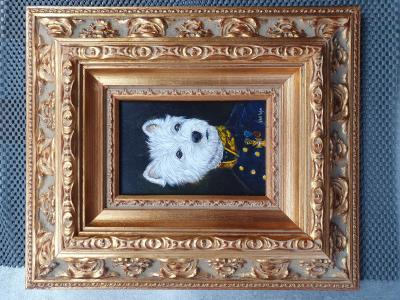 VAN WYN  chien West Highland en Uniforme 2015 Huile sur bois 2