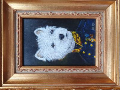 VAN WYN  chien West Highland en Uniforme 2015 Huile sur bois 2