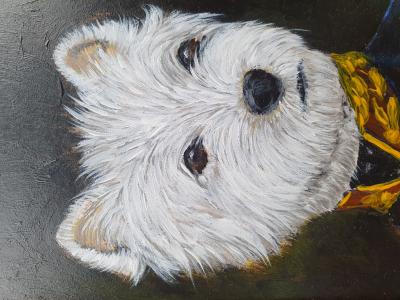 VAN WYN  chien West Highland en Uniforme 2015 Huile sur bois 2