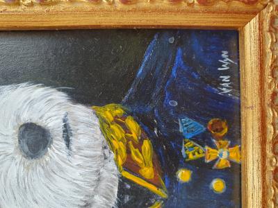 VAN WYN  chien West Highland en Uniforme 2015 Huile sur bois 2