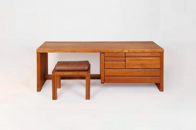 Pierre Chapo  - rare ensemble coiffeuse et tabouret de en orme massif 1989