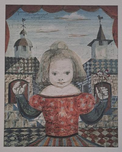 Léonard Foujita (d’après) - La fillette dans le village - Impression d’art, signée 2