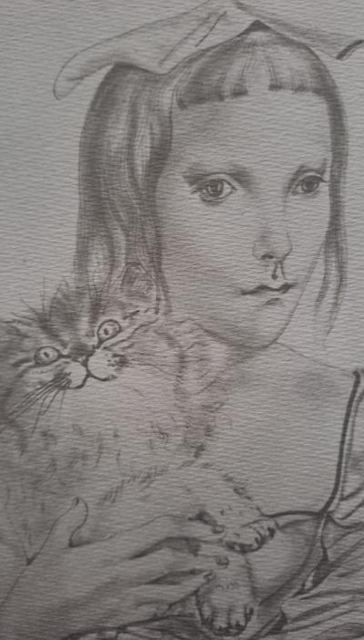 Léonard Foujita (d’après) - La jeune fille au chat - Impression d’art, signée et datée 2