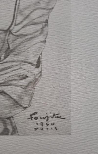 Léonard Foujita (d’après) - La jeune fille au chat - Impression d’art, signée et datée 2