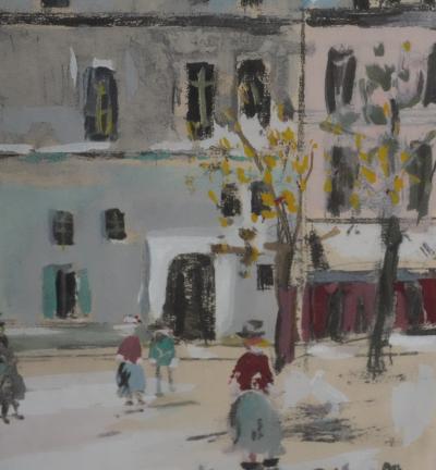 Maurice UTRILLO - Les passants sur la place, lithographie signée 2
