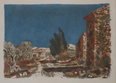 Roland OUDOT - La bastide provençale et oliviers, lithographie originale signée 2