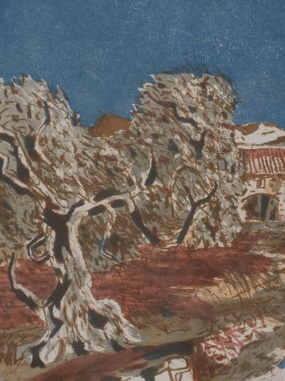 Roland OUDOT - La bastide provençale et oliviers, lithographie originale signée 2