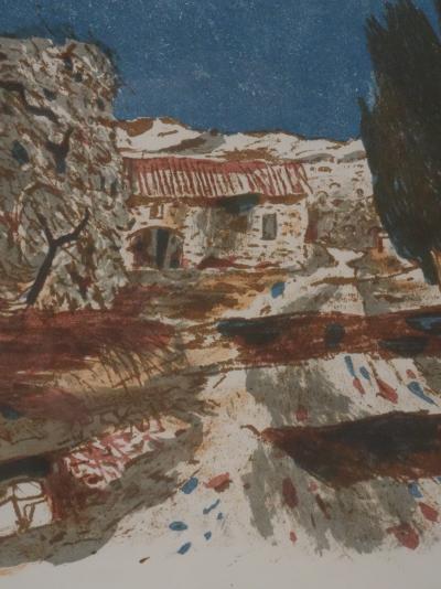 Roland OUDOT - La bastide provençale et oliviers, lithographie originale signée 2