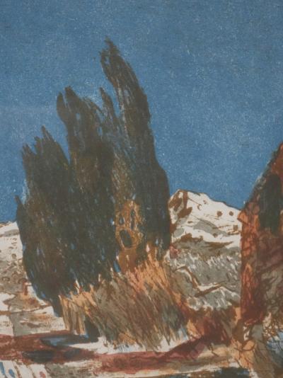 Roland OUDOT - La bastide provençale et oliviers, lithographie originale signée 2