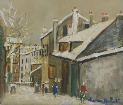 Maurice UTRILLO - Montmartre, Rue du Mont-Cenis sous la neige, lithographie et pochoir originale signée 2