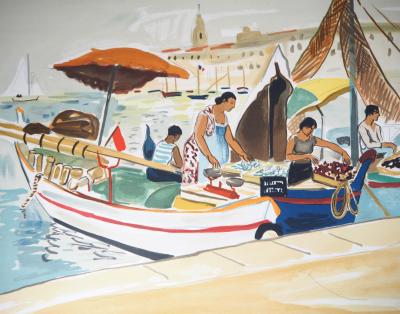 Yves BRAYER : Marchands du vieux port - Lithographie originale signée 2
