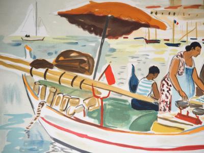 Yves BRAYER : Marchands du vieux port - Lithographie originale signée 2