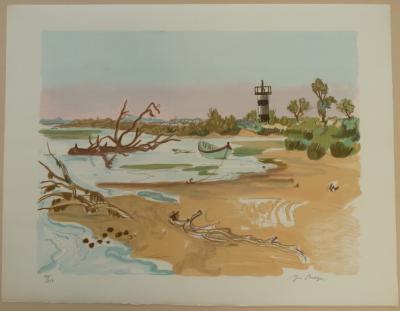 Yves BRAYER : Barque au petit Rhône- Lithographie originale signée 2