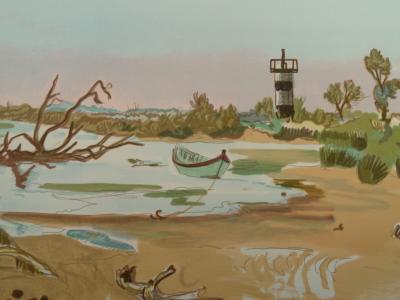 Yves BRAYER : Barque au petit Rhône- Lithographie originale signée 2