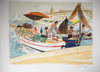 Yves BRAYER : Marchands du vieux port - Lithographie originale signée
