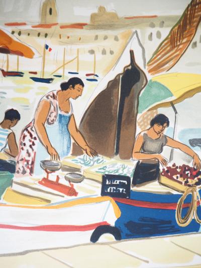 Yves BRAYER : Marchands du vieux port - Lithographie originale signée 2