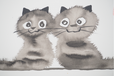 Laszlo TIBAY: Two happy kittens - Original signed drawing 2