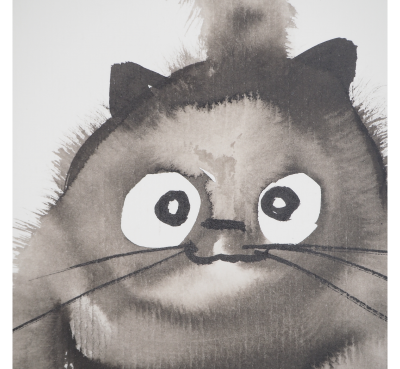 Laszlo TIBAY: Cat facing forward - Original signed drawing 2