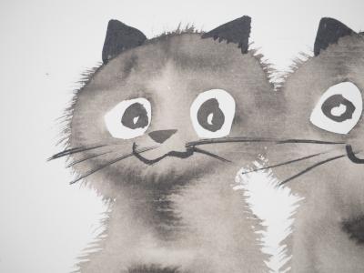 Laszlo TIBAY: Two happy kittens - Original signed drawing 2