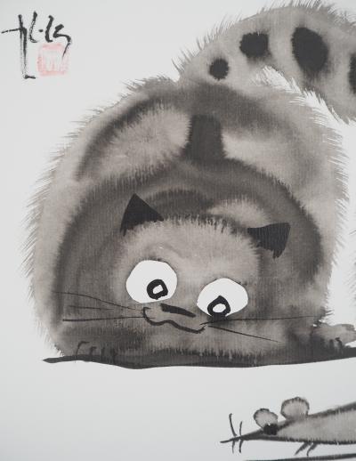 Laszlo TIBAY : Mère et son chaton - Dessin original signé 2
