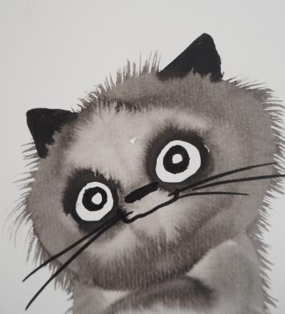 Laszlo TIBAY : Le chat perché - Dessin original signé 2