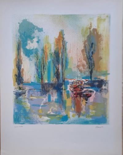 Jean Marzelle - Peupliers au bord du canal - Lithographie signée et justifiée EA 2