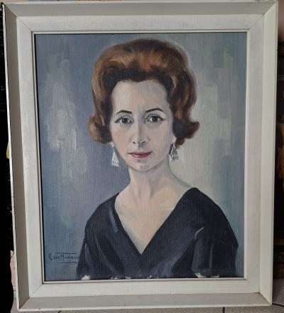 R. Van Meerbeeck portrait de femme  1961 Huile sur toile 2