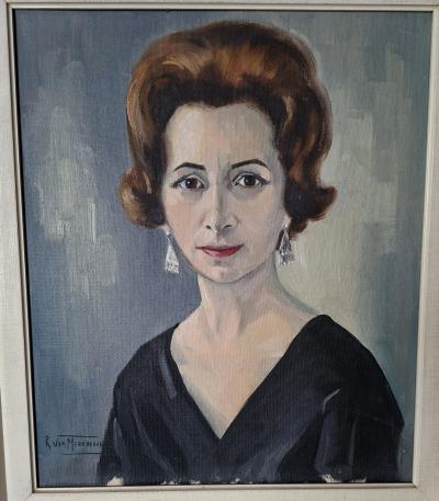 R. Van Meerbeeck portrait de femme  1961 Huile sur toile 2