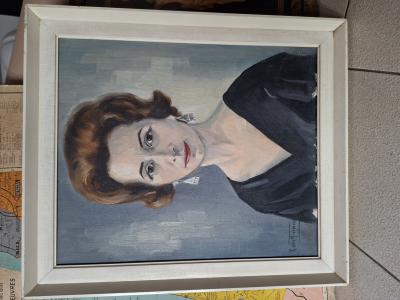 R. Van Meerbeeck portrait de femme  1961 Huile sur toile 2