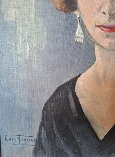 R. Van Meerbeeck portrait de femme  1961 Huile sur toile 2