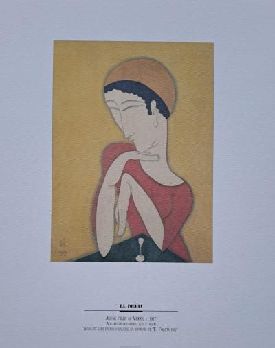 Léonard Foujita (d’après) - Jeune fille au verre - Impression d’art, signée et datée 2
