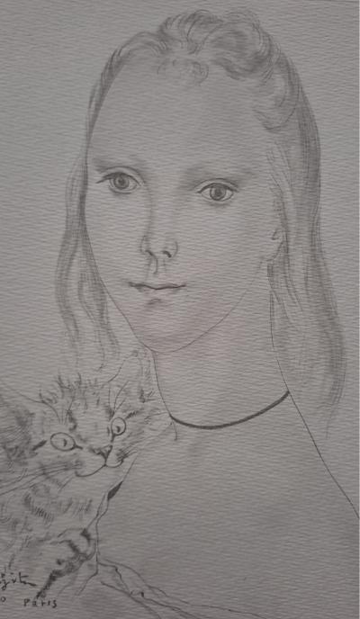 Léonard Foujita (d’après) - La jeune fille au chat - Impression d’art, signée et datée 2