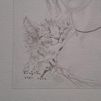 Léonard Foujita (d’après) - La jeune fille au chat - Impression d’art, signée et datée 2