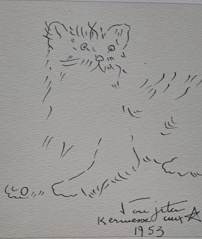 Léonard Foujita (d’après) - Chat - Impression d’art, signée et datée 2