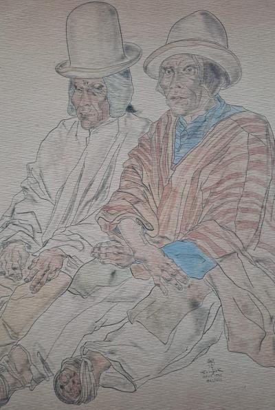 Léonard Foujita (d’après) - Les deux boliviens - Impression d’art, signée et datée 2