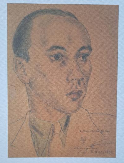 Léonard Foujita (d’après) - Portrait de Jean - Impression d’art, signée et datée 2