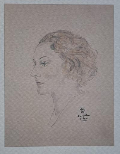 Léonard Foujita (d’après) - Portrait de Madame Dietrich - Impression d’art, signée et datée 2