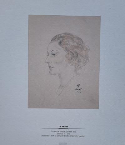 Léonard Foujita (d’après) - Portrait de Madame Dietrich - Impression d’art, signée et datée 2