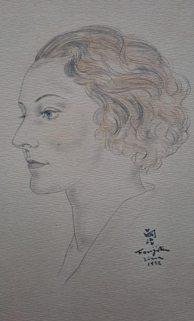 Léonard Foujita (d’après) - Portrait de Madame Dietrich - Impression d’art, signée et datée 2
