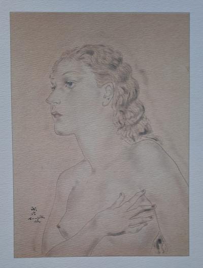 Léonard Foujita (d’après) - Portrait de Madeleine - Impression d’art, signée et datée