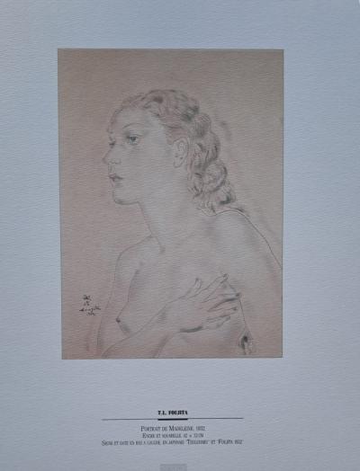 Léonard Foujita (d’après) - Portrait de Madeleine - Impression d’art, signée et datée 2