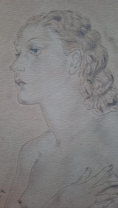 Léonard Foujita (d’après) - Portrait de Madeleine - Impression d’art, signée et datée 2