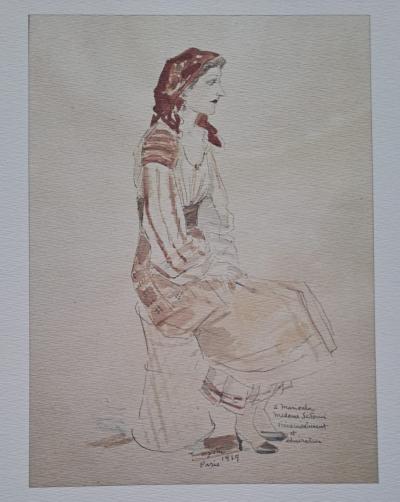 Léonard Foujita (d’après) - Portrait de Mariowara - Impression d’art, signée et datée 2